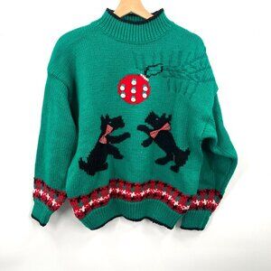 Vintage Robinson's scotty dog ugly Christmas sweater‎ chunky knit grandmacore L